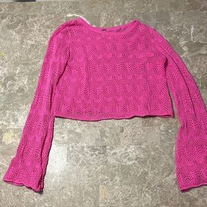 Vibrant Pink Crochet Long Sleeve Top